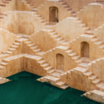 India ancient step well with emerald pool