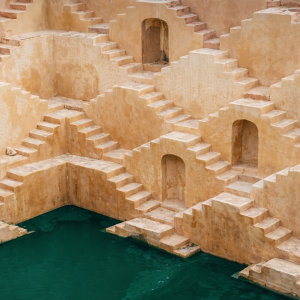 India ancient step well with emerald pool