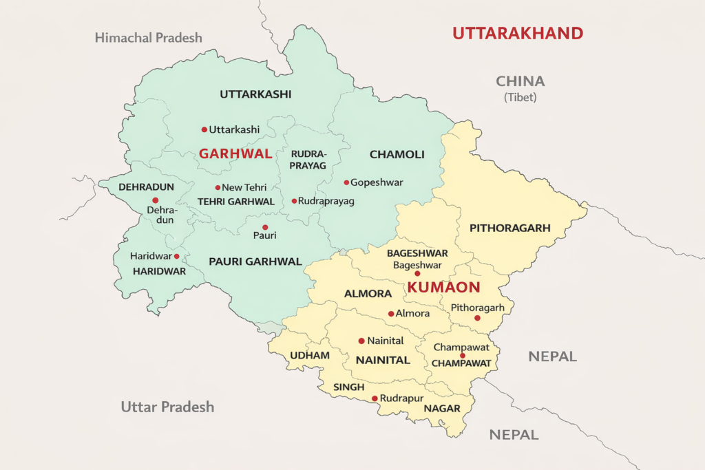 Political-map-of-Uttarakhand-regions-garhwal-kumaon