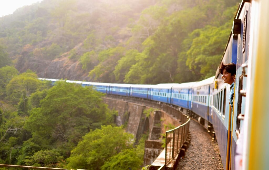 Indian train crossing a ghat section