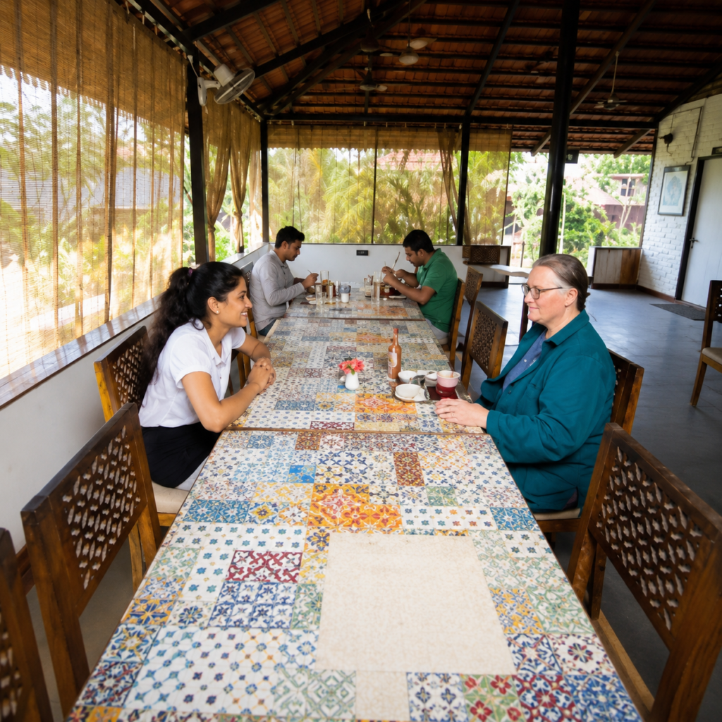 people-eating-in-dining-area-of-ayurveda-wellness-retreat