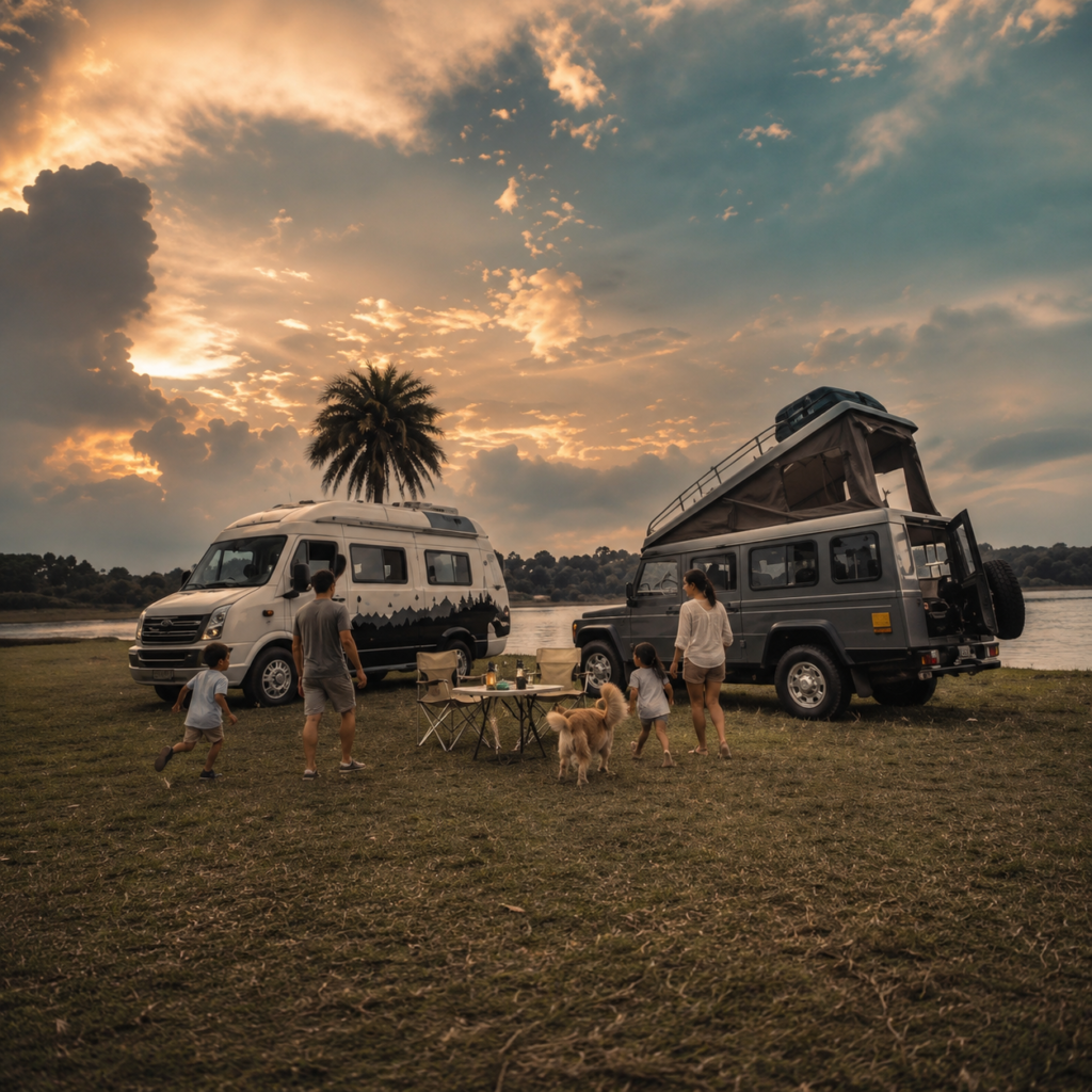 families-camping-by-the-lake-in-caravans-overland-expedition-travel